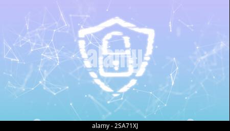 Image of padlock icon over network of connections on blue background Stock Photo