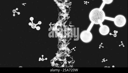 Image of dna strand over molecues Stock Photo
