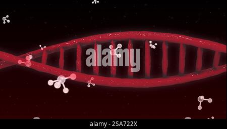 Image of dna strand over molecues Stock Photo