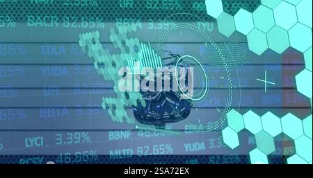 Image of element diagrams, circular scanner and brain over processing data Stock Photo