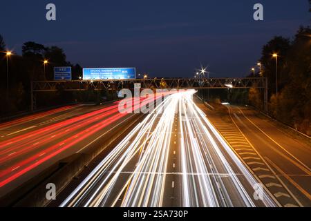 Evening M25 Motorway Light Trails On Busy Motorway By Mill End Rickmansworth Stock Photo