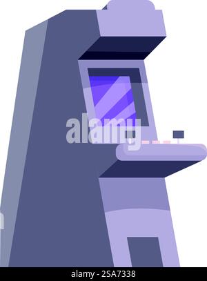 Classic upright arcade game console with joysticks and buttons, bringing back memories of vintage gaming. Retro arcade game console standing upright with screen Stock Vector
