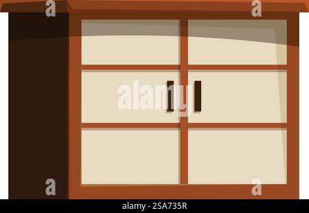 Simple wooden cabinet with sliding doors standing on the floor, element of furniture in cartoon style. Wooden cabinet with sliding doors standing on the floor Stock Vector