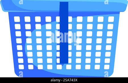 Blue empty laundry basket standing up, prepared for use in the house or in a laundry room. Blue empty laundry basket standing up with black label Stock Vector