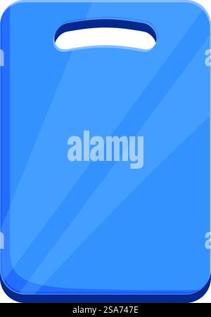 Blue plastic cutting board standing upright with a handle on a white background. Blue plastic cutting board standing upright Stock Vector