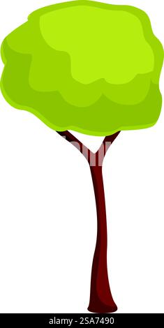 Stylized tree with a thick trunk and vibrant green foliage, bringing a touch of nature to your designs. Green cartoon tree standing tall with lush crown Stock Vector