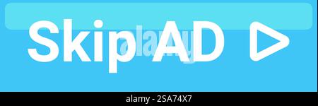 Blue skip ad button with white play button inviting user to skip advertisement and avoid marketing. Blue skip ad button inviting user to skip advertisement Stock Vector