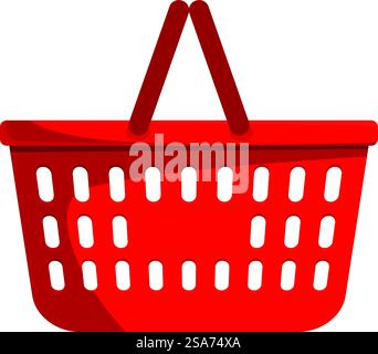 Empty red shopping basket standing on white background, perfect illustration for e commerce or retail related content. Red empty shopping basket standing on white background Stock Vector