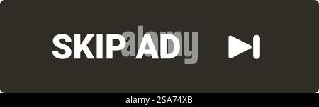 Black skip ad button with arrow inviting user to skip advertisement. Skip ad button inviting user to skip advertisement Stock Vector
