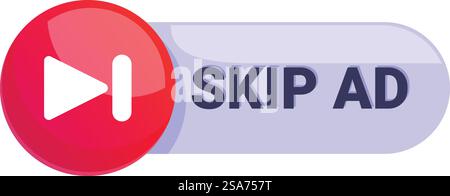 Skip ad button allowing to fast forward and avoid watching advertisements. Skip ad button with arrow icon for fast forwarding Stock Vector