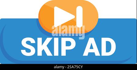 Skip ad button allowing viewers to bypass commercials and get to the content. Skip ad button allowing viewers to bypass commercials Stock Vector