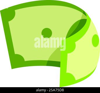 Cartoon illustration of a green banknote folding over itself forming an abstract shape. Green banknote folding over creating illusion of endless money loop Stock Vector