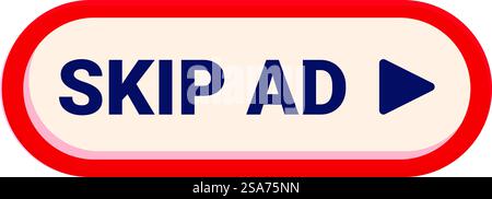 Red skip ad button allowing viewers to skip advertisement on website or application. Skip ad button allowing viewers to skip advertisement Stock Vector