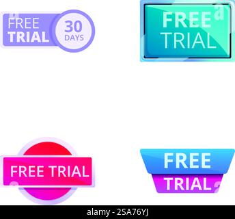 Free trial icons set cartoon vector. Free trial badge and sticker ...