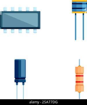 Resistor icons set cartoon vector. Various resistor and transistor ...