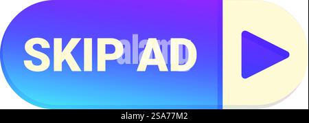 Blue and purple skip ad button with an arrow, for skipping annoying videos. Skip ad button showing concept of web banner Stock Vector
