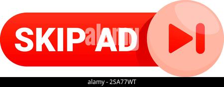 Red skip ad button increasing user experience by avoiding annoying advertising content. Red skip ad button increasing user experience Stock Vector