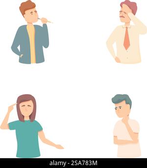 Memory losses icons set cartoon vector. Problem memory loss, clouding mind. Mental heath. Memory losses icons set cartoon vector. Problem memory loss clouding mind Stock Vector