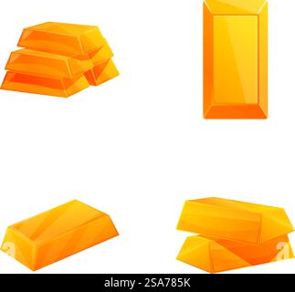 Set of four vibrant vector illustrations of stacked gold bars, isolated on white. Gold bars vector illustration set Stock Vector