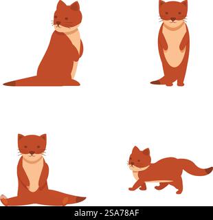 Weasel icons set cartoon vector. Cute wild weasel character. Cartoon animal. Weasel icons set cartoon vector. Cute wild weasel character Stock Vector