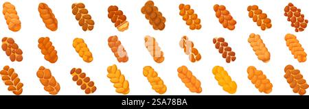 Challah icons set. Set of challah bread loaves for shabbat traditional food baking isolated on white background. Challah icons set. Set of challah bread loaves for shabbat traditional food baking Stock Vector