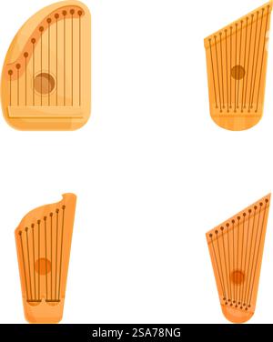 Traditional gusli icons set cartoon vector. Slavic stringed musical ...