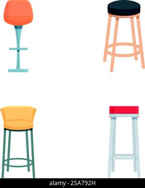 Illustration of four different modern stool designs on a white background. Set of assorted modern stools Stock Vector