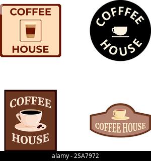 Collection of four stylish coffee house logos suitable for branding and signage. Set of four coffee house logo designs Stock Vector
