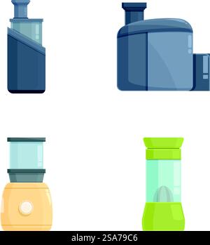 Vector illustrations showcasing four different styles of modern kitchen blenders. Set of modern kitchen blenders Stock Vector
