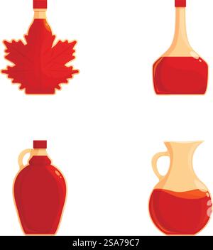 Vector collection featuring various styles of maple syrup bottles isolated on white background. Set of maple syrup bottles vector illustration Stock Vector