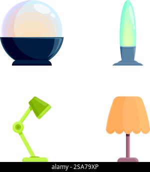 Vector illustration of various stylish lamps and light bulbs for interior design graphics. Set of colorful isolated lamps and bulbs vector icons Stock Vector