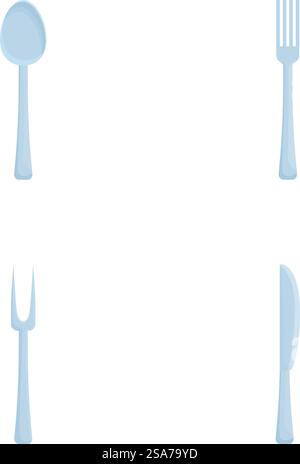 Simple vector illustration of a spoon, fork, knife, and teaspoon isolated on a white background. Minimalist cutlery icons set on white background Stock Vector