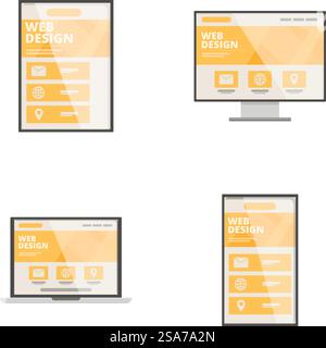 Set of icons depicting responsive web design across different devices. Responsive web design concept icons Stock Vector