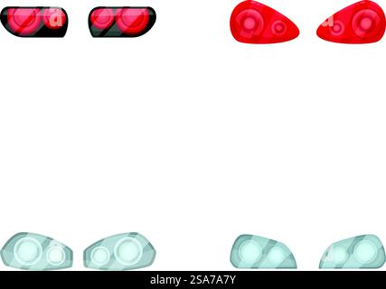 Collection of detailed car rear lights in various designs isolated on a white background. Set of realistic car tail lights Stock Vector