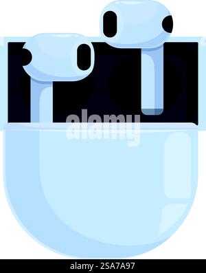 Wireless earbuds charging in case isolated on white background. Two wireless earbuds are charging in a case Stock Vector