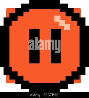 Pixel art icon of a pause button, signaling a temporary halt or break in a process. Pixel art pause button icon showing stop function Stock Vector