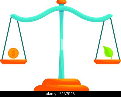 This illustration depicts a balance scale weighing the value of money against environmental preservation. Balance scale comparing money and nature highlighting sustainability concept Stock Vector