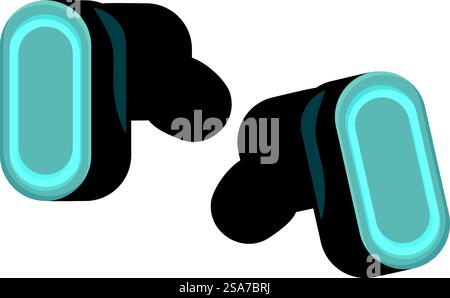 Pair of wireless earbuds with blue accents is shown, representing modern technology and personal audio. Modern wireless earbuds isolated on white background Stock Vector