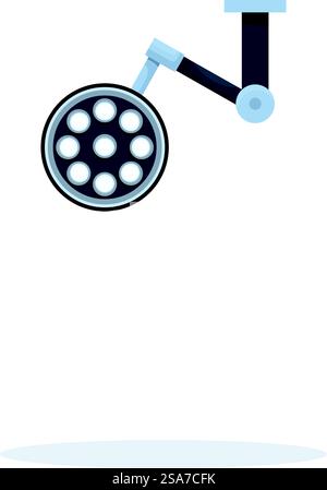 Surgical lamp providing light during a surgery in a hospital operating room. Surgical lamp hanging and lighting operating room Stock Vector