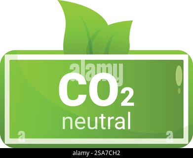 Glossy green icon with leaves symbolizing co2 neutrality and environmental commitment. Green glossy co2 neutral icon showing environmental responsibility Stock Vector