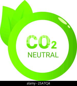 Green icon with leaves symbolizing co2 neutrality and environmental responsibility. Green co2 neutral icon showing zero carbon emission Stock Vector