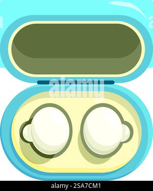Blue wireless earbuds charging case open and lying on white background. Open wireless earbuds charging case lying on white background Stock Vector