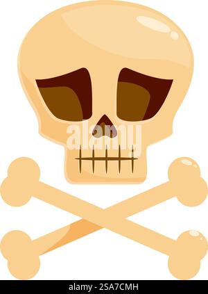 Cartoon skull and crossbones is posing with a sad expression. Sad cartoon skull and crossbones posing on white background Stock Vector