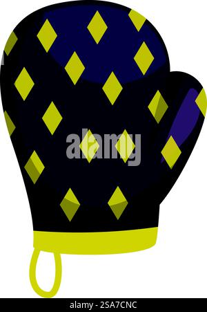 Kitchen oven mitt with yellow rhombus pattern protecting hands from hot dishes. Kitchen oven mitt with yellow rhombus pattern protecting from hot dishes Stock Vector