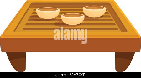 Traditional wooden tea tray holding teacups, evoking the tranquility of a tea ceremony. Wooden tea tray holding teacups for traditional ceremony Stock Vector