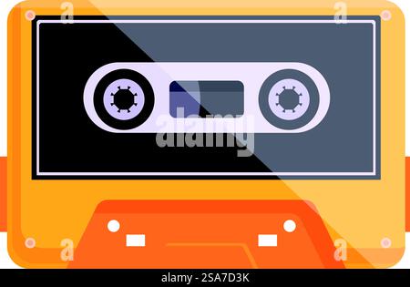 Orange audio cassette tape playing music, bringing back the nostalgic sound of the past. Orange audio cassette tape playing music Stock Vector
