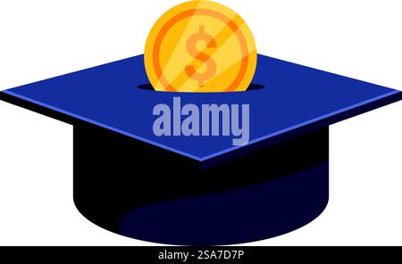 Graduation cap receiving a gold coin, symbolizing investment in education, scholarships, and student loans. Graduation cap receiving a gold coin, funding higher education Stock Vector