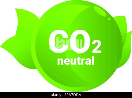 Green glossy co2 neutral icon with leaves representing commitment to environmental sustainability and reducing carbon footprint. Green glossy co2 neutral icon with leaves showing commitment to sustainability Stock Vector