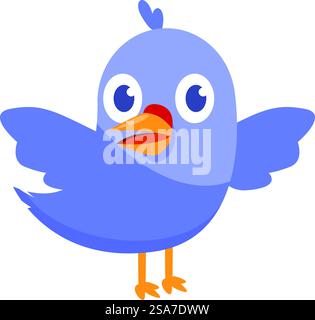 Cartoon illustration of a bluebird with open wings, communicating happiness and joy. Cute blue bird character flapping its wings and smiling Stock Vector
