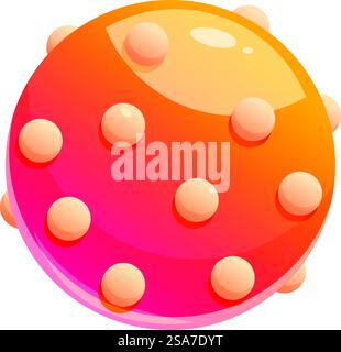 Cartoon orange planet with round craters rotating in its orbit. Orange ...